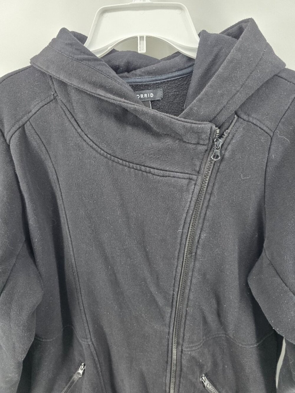 Torrid Black Fleece Asymmetrical Zip Hoodie Coat – Size 1X - Picture 2 of 7